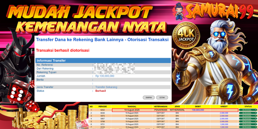 JACKPOT PAUS HARI INI DI SAMURAI99 DIBAYAR LUNAS